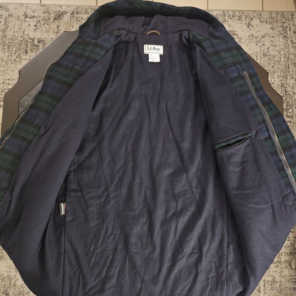LL Bean Wool Duffle Coat Toggle Hooded Vintage Chore Navy Plaid USA Mens Tall L - Picture 5 of 7